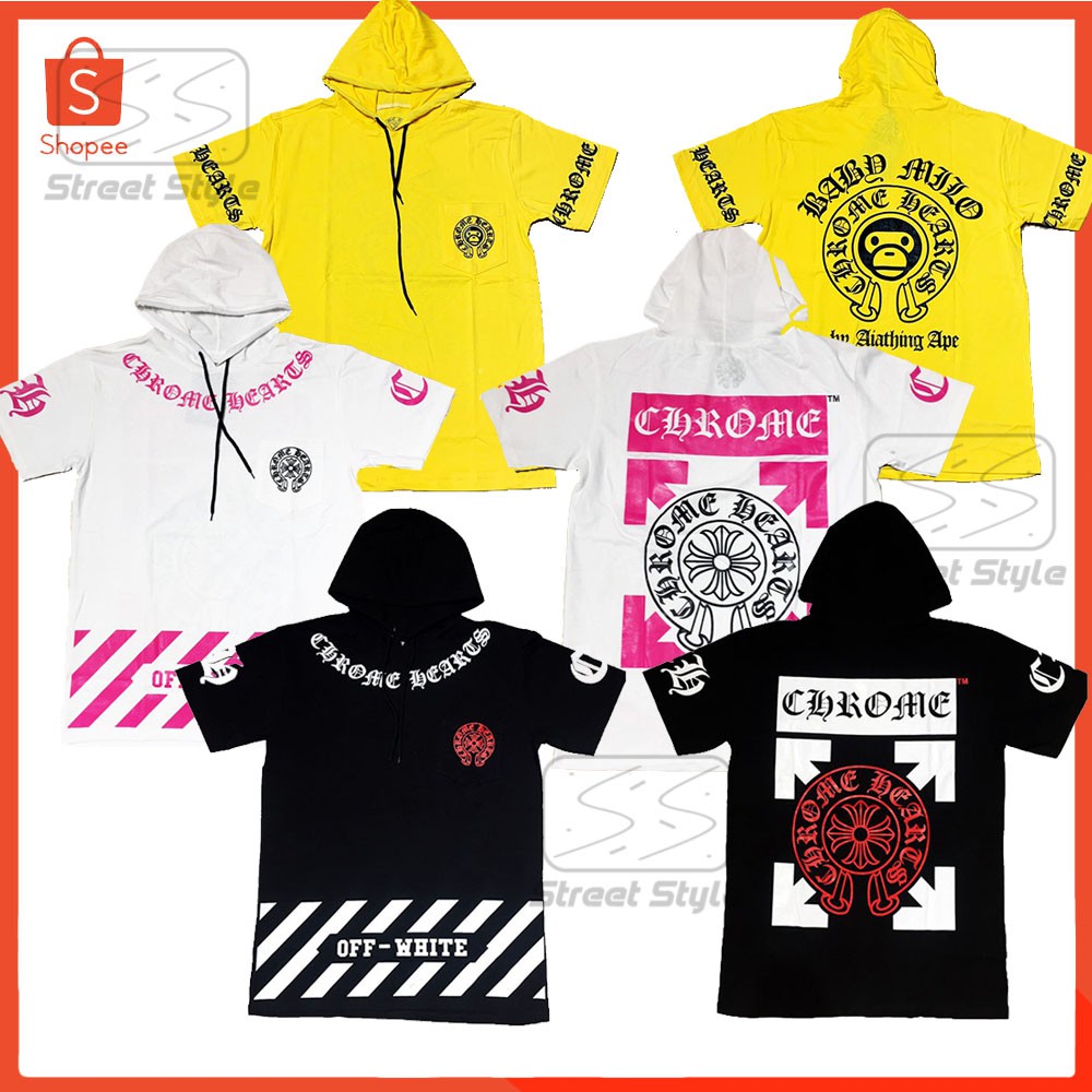 เสื้อฮู้ดแขนสั้น🌺 off-white x chorme🌺 🔥hearts short sleeve hoodie🔥 เสื้อยืดฮู้ด เสื้อสตรีท หลายลายให