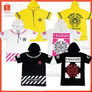 เสื้อฮู้ดแขนสั้น🌺 off-white x chorme🌺 🔥hearts short sleeve hoodie🔥 เสื้อยืดฮู้ด เสื้อสตรีท หลายลายให้เลือกในร้านค้า