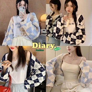 diary (85039)เสื้อคลุมไหล่แขนยาวไหมพรมกันหนาวลายสก็อตเก๋ๆไสตล์เกาหลี