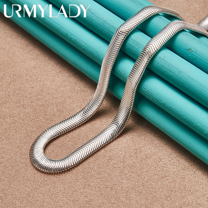 Urmylady สร้อยคอโซ่เงินแท้ 925 รูปงูแบน 16 18 20 22 24 26 นิ้ว เครื่องประดับแฟชั่น สําหรับผู้ชาย ผู้หญิง งานแต่งงาน ปาร์ตี้