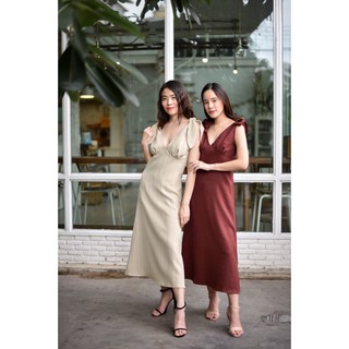 Miranda Dress ( Beige,Red brick)