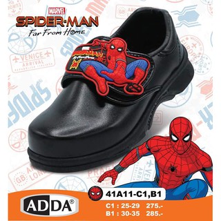 ♠▫ADDA รองเท้านักเรียนอนุบาล รองเท้าเด็ก รองเท้านักเรียนเด็กผู้ชาย ลายสไปเดอร์แมน รองเท้าหนังดำ รุ่น 41A11 ของแท้ (ค่าส่