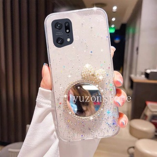 เคสโทรศัพท OPPO Find X5 Pro A96 4G A76 Reno7 Z Reno7 Pro 5G Casing เคส Bow Makeup Mirror Starry Sky Glitter Phone Case TPU Silicone Phone Back Cover