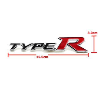 ป้ายโลโก้ HONDA TYPE R พลาสติกสี ดำ/แดง ขอบโครเมี่ยม ขนาด 15.0X3.0 cm ติดตั้งด้วยเทปกาวสองหน้าด้านหลัง