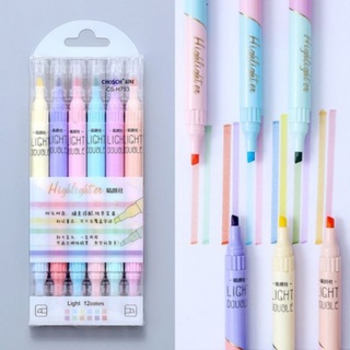 ปากกาเน้นข้อความ  2 หัว 6 แท่ง 12 สี  ปากกาไฮไลท์ โทนพาสเทล CHOSCH CH-H753