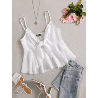 เสื้อครอป สายเดี่ยว สีขาว โบว์หน้า สวยหรูดูแพง 🌿🌿🌿