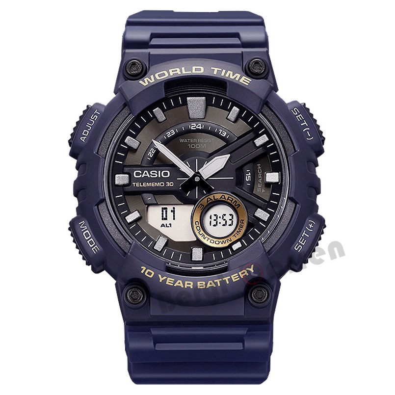 CASIO นาฬิกาข้อมือผู้ชาย นาฬิกาดิจิตอลกีฬากันน้ำคู่ แสดงนาฬิกา AEQ-110BW-9A
