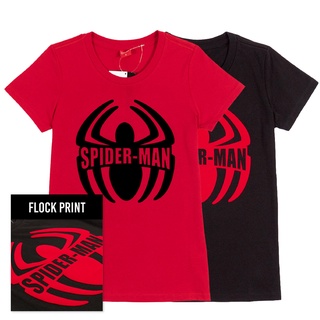 Marvel Logo Men&amp;Women T-Shirt - เสื้อมาร์เวลผู้ชายและผู้หญิง พิมพ์กำมะหยี่ลายสไปเดอร์แมน  สินค้าลิขสิทธ์แท้100% characte