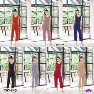 TwinsShopVip💗พร้อมส่ง TW4745 จั้มสูทขายาวแขนกุดคอกลม พร้อมเข็มขัด Round neck sleeveless jumpsuit with beltRoun