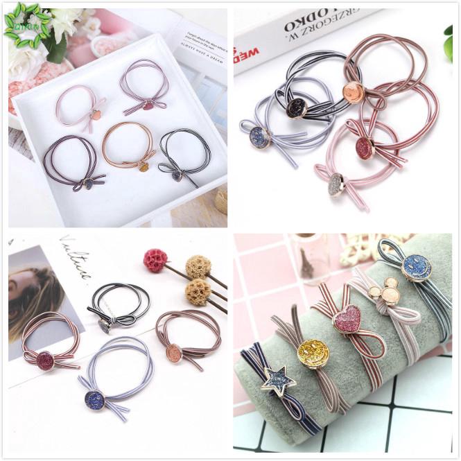 [COD/QIPIN] 1/5Pcs Fashion Korea Elastic Rope Women Geometric Hair Ties Ponytail Holder Hairbands