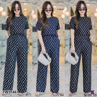 17461 Set #สาวอวบ 2 ชิ้น เสื้อคอกลม + กางเกงขายาว พิมลาย Set #chubby girl round neck shirt + long pants printed pattern