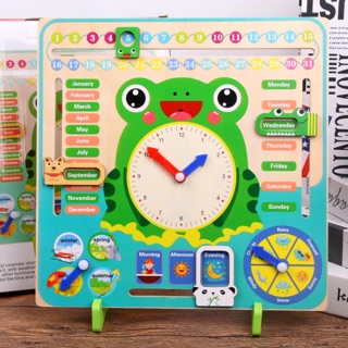 Multifunctional calendar clocks  wooden toys ของเล่นไม้นาฬิกาอเนกประสงค์