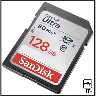 SD Card 128GB SanDisk Ultra (Class 10, 80MB/s.) ความเร็วอ่าน: จนถึง 80 MB/s ประกัน 10Y