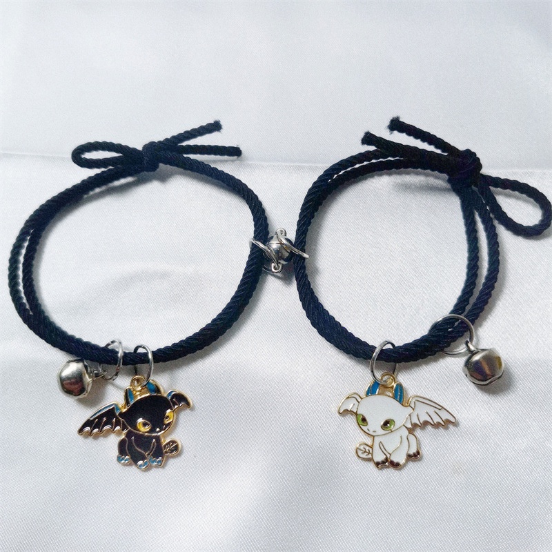 XINYIA2 สร้อยข้อมือแม่เหล็ก 2 ชิ้นสีดำและสีขาวสร้อยข้อมือคู่แฟชั่นผู้หญิงผู้ชายคู่ของขวัญเครื่องประดับอุปกรณ์เสริม B2