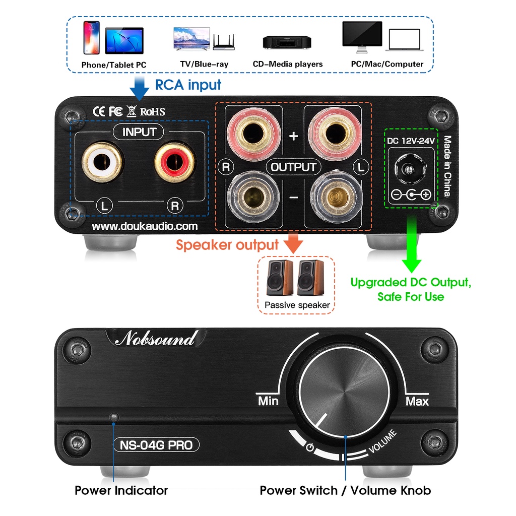 Nobsound NS-04G PRO HiFi เครื่องขยายเสียงสเตอริโอดิจิทัล 2.0 ช่องทาง 100W×2 ขนาดเล็ก สําหรับบ้าน