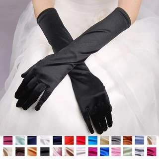 ถุงมือผ้าซาตินยาว ถุงมือเจ้าสาวยาวถึงต้นแขน