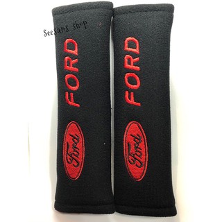 ผ้า(1คู่) หุ้มเข็มขัดนิรภัยรถยนต์ ลายยี่ห้อรถ Ford  สีดำ