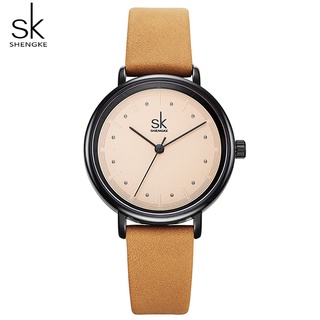 Shengke k8005 นาฬิกาข้อมือ สายหนัง แฟชั่นสไตล์เรโทร สําหรับผู้หญิง