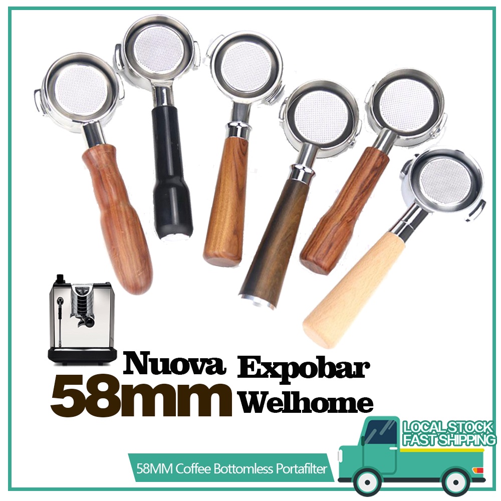 E61 Coffee Bottomless Portafilter Double Cup Wooden Handle Expobar E61/Welhome/Nuova Group-head 58mm