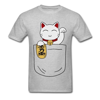 เสื้อยืดคอกลม ผ้าฝ้าย พิมพ์ลายการ์ตูนแมว Maneki Neko Kawaii 3 มิติ สําหรับผู้ชายS-3XL