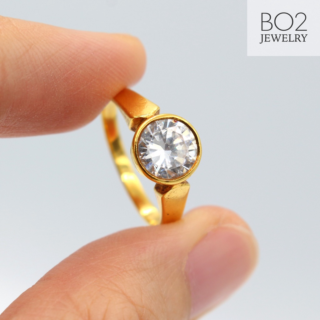 แหวนทองแท้ หลุดจำนำ size 54 แหวนพลอยขาว ทองคำแท้ 18k