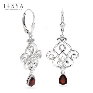 Lenya Jewelry ต่างหูเงินแท้ 925 ประดับโกเมน และ ไวท์โทแพซ