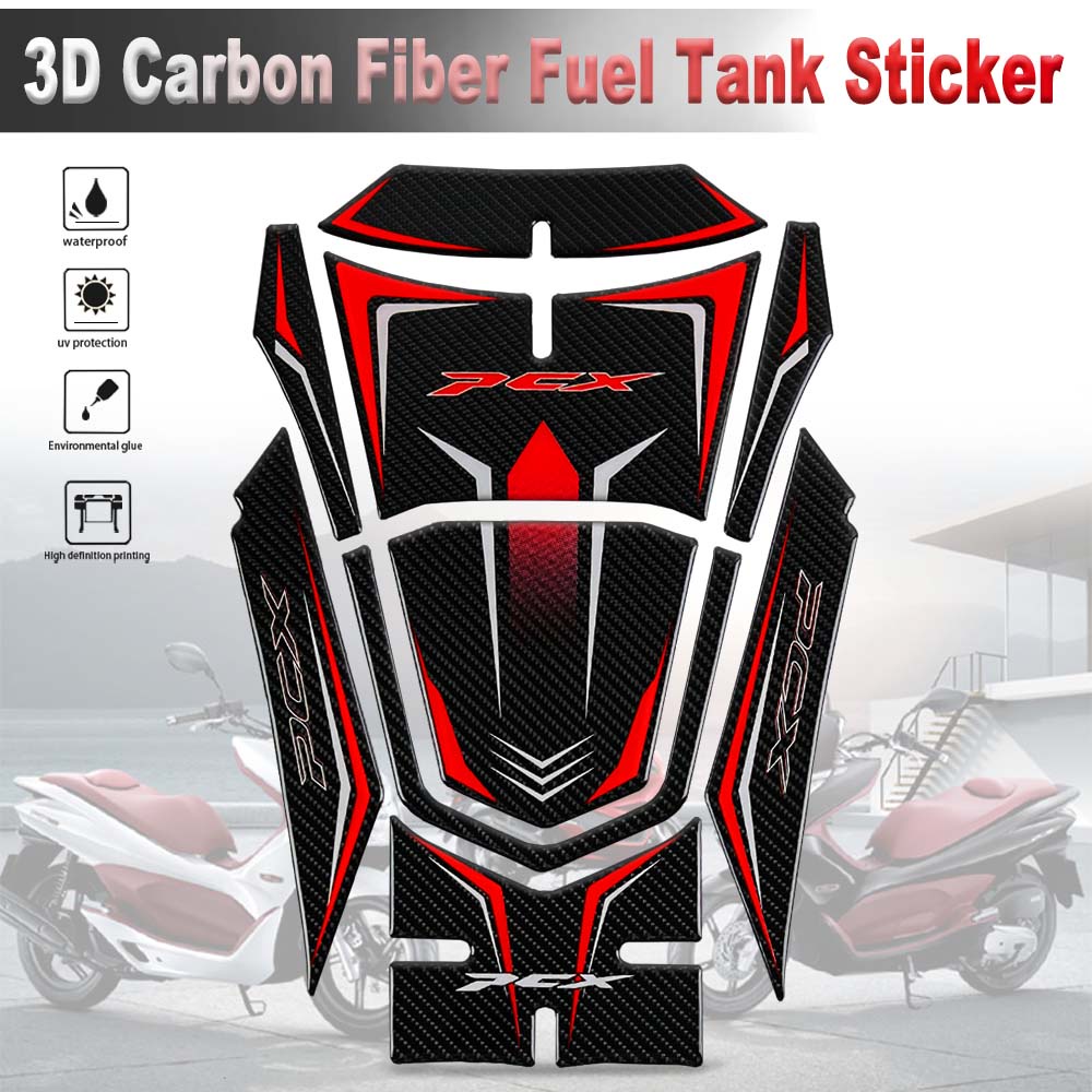 3d คาร์บอนไฟเบอร์สติกเกอร์ถังสกู๊ตเตอร์รถจักรยานยนต์แก๊ส Cap Decals สําหรับ Honda PCX 160