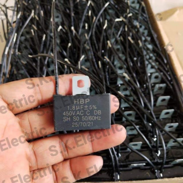 Cพัดลม1.8uf450Vตัวล่ะ13บาทแบบเหลี่ยมมีหูยึดขายเป็นชุดเริ่มต้น5ตัวขึ้นไป