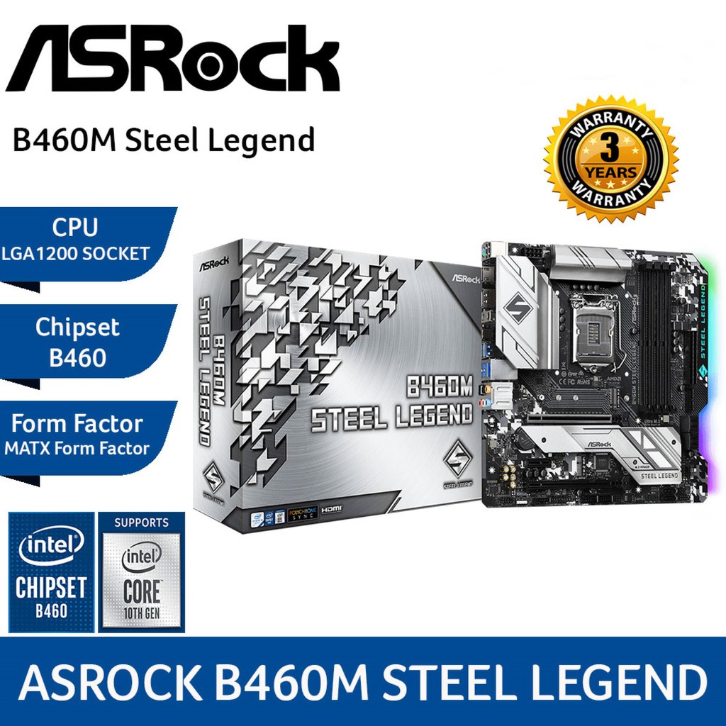 MAINBOARD (เมนบอร์ด) 1200 ASROCK B460M STEEL LEGEND Warranty 3 - Y