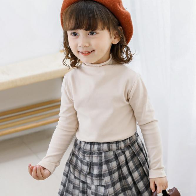 Girls' fallwinter fungus highneck bottoming shirt, children's cotton