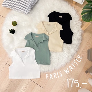 Paris Waffle เสื้อครอปคอปกผ้า Waffle เนื้อผ้ามีความบางเบา✨