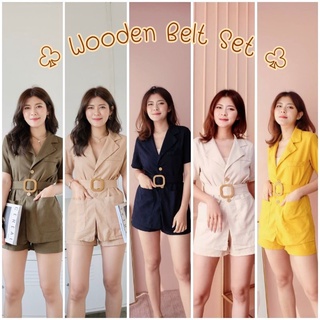 Sumi.Sita|Wooden Belt Set : ชุดเซทแขนสั้นขาสั้น+เข็มชัดไม้ผ้าลินิน