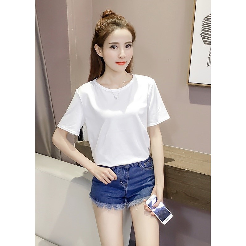 Korean🧧 เสื้อยืดแฟชั่น คอกลมแขนสั้น แต่งผ่าหลัง แต่งสองสาย เซ็กซี่ๆ