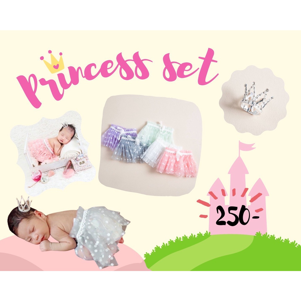 Princess Set เสื้อผ้าเด็กอ่อน ชุดถ่ายรูปเด็กทารก พร็อพเด็กแรกเกิด ไซส์0-3เดือน พร้อมส่ง