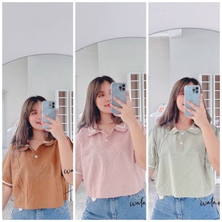 เสื้อโปโล​ แต่งปก​แต่งแขนน่าร๊ก​ ผ้าเนื้อดี​ ใส่สบาย​  งานขายดีมาก​ เสื้อสาวอวบ Plussize