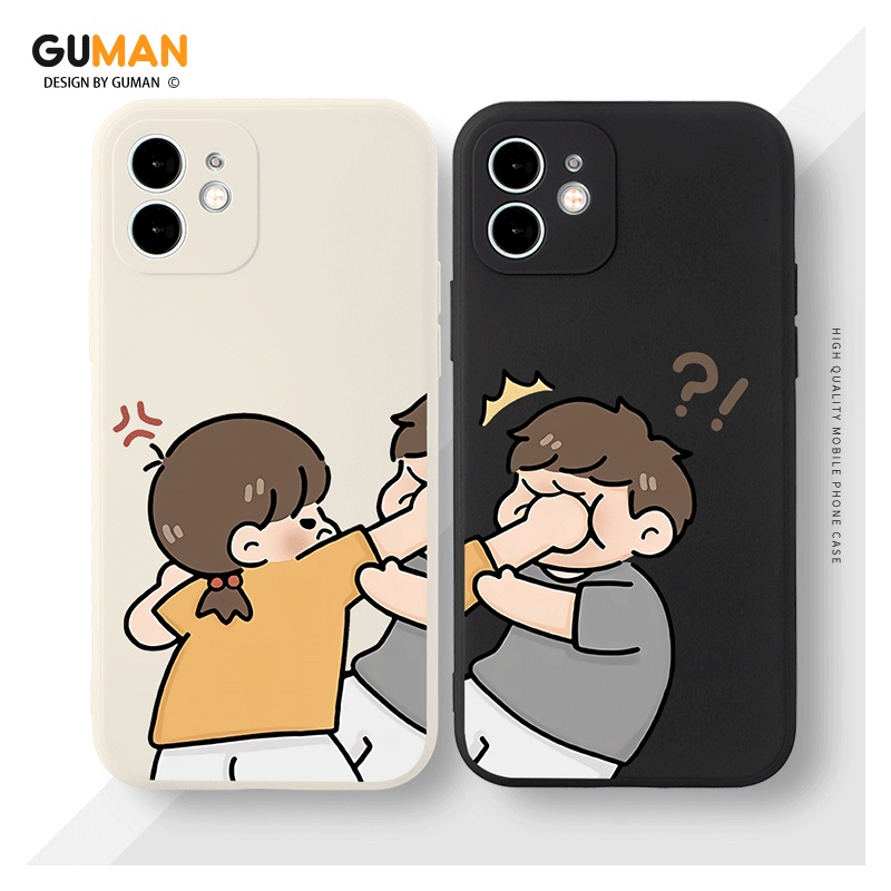 GUMAN เคสคู่ เคสไอโฟน คู่รัก ขอบเหลี่ยมกันกระแทกซิลิโคนนุ่มการ์ตูนน่ารักตลก เคสโทรศัพท์ Compatible for iPhone  17 Air 16 15 14 13 12 11 Pro Max SE 2020 X XR XS 8 7 6 6S Plus พลัส X – โปรปัง
