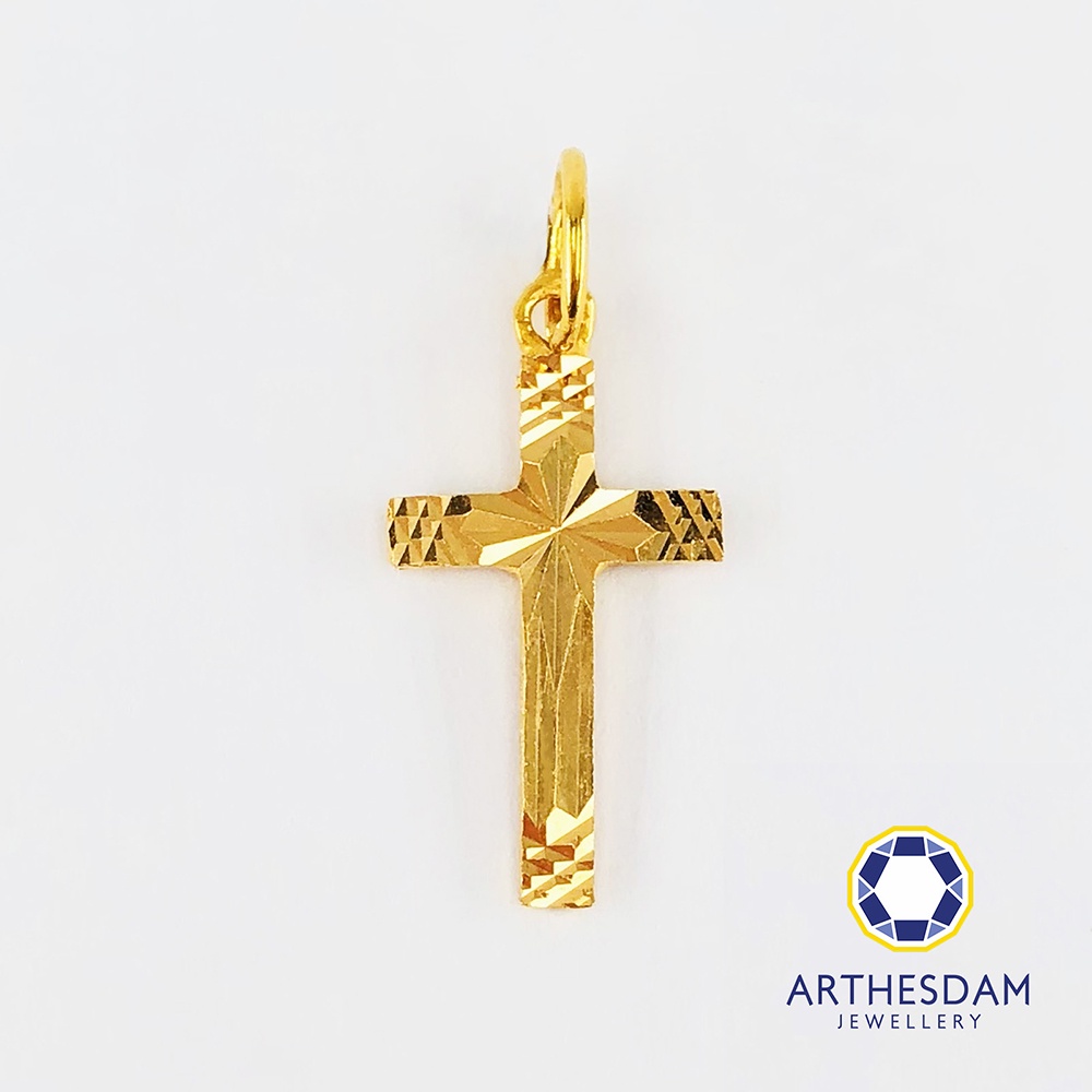 Arthesdam Jewellery 916 Gold Faceted with Line Cross Pendant [จี้]