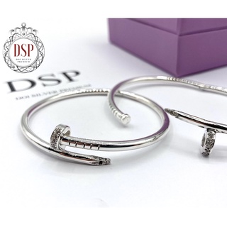 กำไลตะปูเงินแท้ปั้ม 925 ประดับเพชร Cz กำไลเงินแฟชั่น เงินแท้ 925 : 925 Sterling Silver Cz Nail Bangle