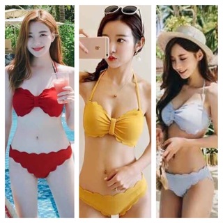 ชุดว่ายน้ำสีแดง บิกินี่ bikini ชุดว่ายน้ำสีฟ้า ชุดว่ายน้ำสีเหลือง ชุดว่ายน้ำผูกคอ ชุดว่ายน้ำเซ็กซี่