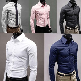 👕เสื้อ MensLuxury สบาย ๆ เป็นทางการเสื้อยืดแขนยาว Slim Fit สำหรับนักธุรกิจเสื้อแฟชั่น Top