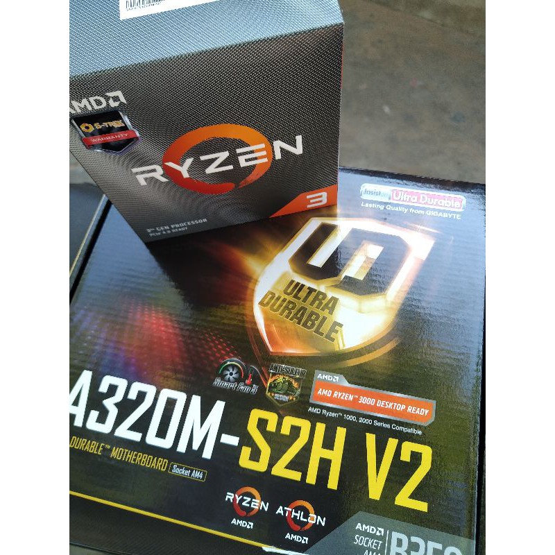 ชุดเซต CPU พร้อม เมนบอร์ด Ryzen 3 3100+GIGABYTE A320M-S2HV2 มือสอง