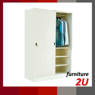 ใหญ่จุใจ120ซม.ล็อคได้!ตู้เสื้อผ้าเหล็กบานเลื่อนทึบ 120x55x180ซม.แข็งแรง ทนทาน ไม่ต้องกลัวปลวกอีกต่อไป