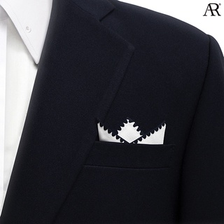 ANGELINO RUFOLO Pocket Square(ผ้าเช็ดหน้าสูท) ผ้าไหมทอผสมคอตตอนคุณภาพเยี่ยม ดีไซน์ Twister สีฟ้าเข้ม/ขาว-กรมท่า/ขาว-แดง