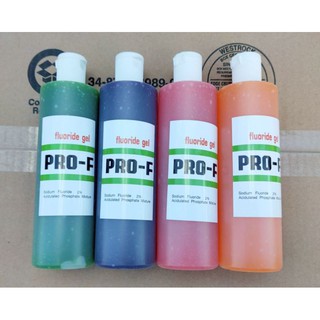 PRO-F fluoride gel x1ขวด ฟลูออไรเจล มี4กลิ่น กลิ่นสตอเบอรี่ กลิ่นส้ม กลิ่นมะนาวและ องุ่น