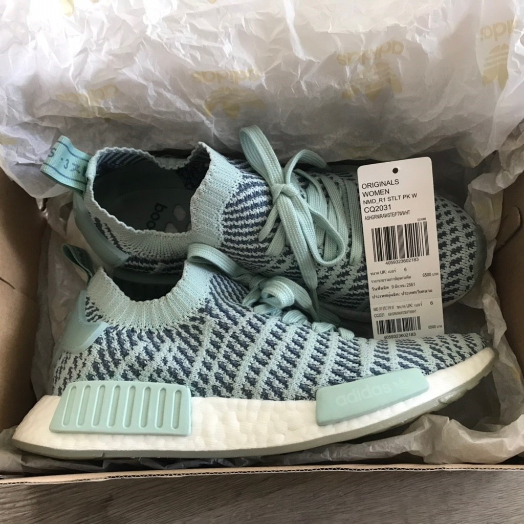 ↟▲↟ Adidas Originals NMD R1 STLT PK W 39uk พร้อมส่ง สีเขียวมินต์/เทา Made in VIETNAM แท้ 100%