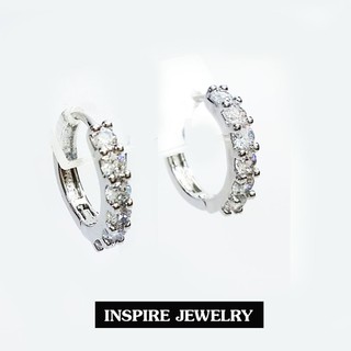 INSPIRE JEWELRY ต่างหูฝังเพชรสวิสเรียงแถว ขาล็อค  งานจิวเวลลี่แบบร้านเพชร