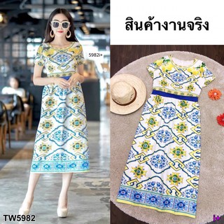 J5982 Dress เดรสพิมพ์ลาย