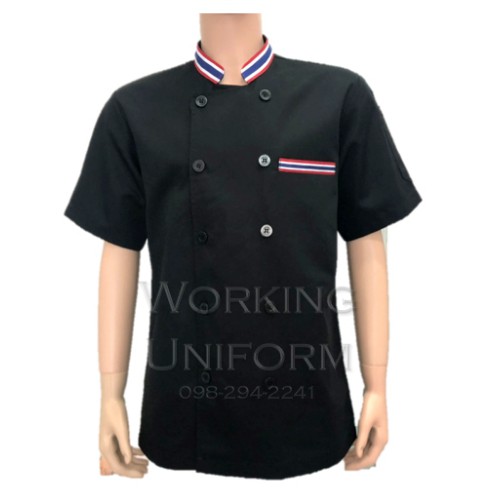 เสื้อกุ๊กแขนสั้นสีดำ คอลายธงชาติ
