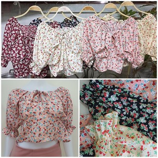 เสื้อลายดอก แขนยาว สม็อคหลัง