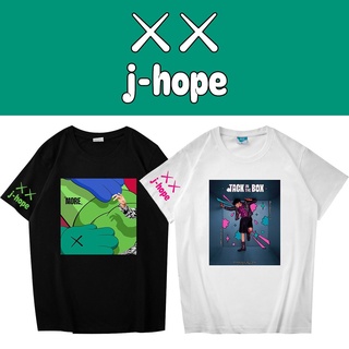 เสื้อยืดแขนสั้น ผ้าฝ้าย ทรงหลวม พิมพ์ลายอัลบั้ม J-HOPE Jack In The Box สีขาว สีดํา